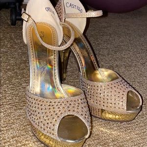 First Sight Pagent/Prom Heels Bedazzled Gold